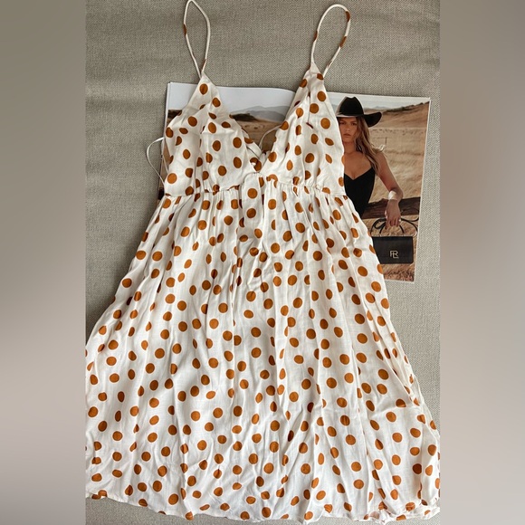 New Zara Polka Dot Mini Dress With Ties In Brown/Cream Size XS - Picture 4 of 12